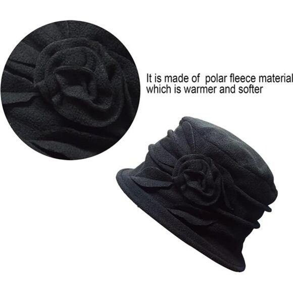 Women Vintage Cap Women\'s Elegant Winter Hat Wool Flower Bucket main image 6